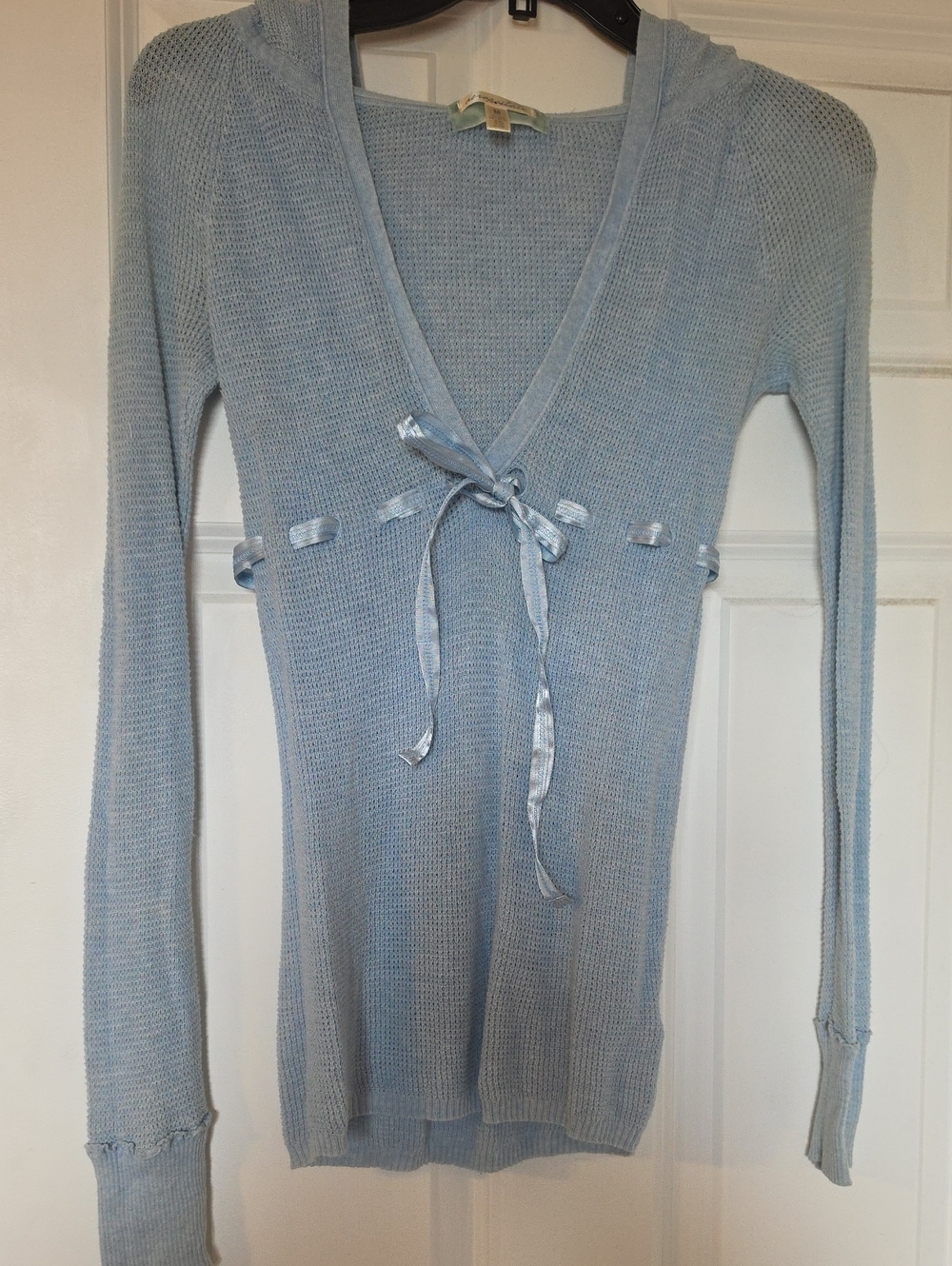 vintage Y2K-era Aéropostale light blue waffle-knit hoodie sweater